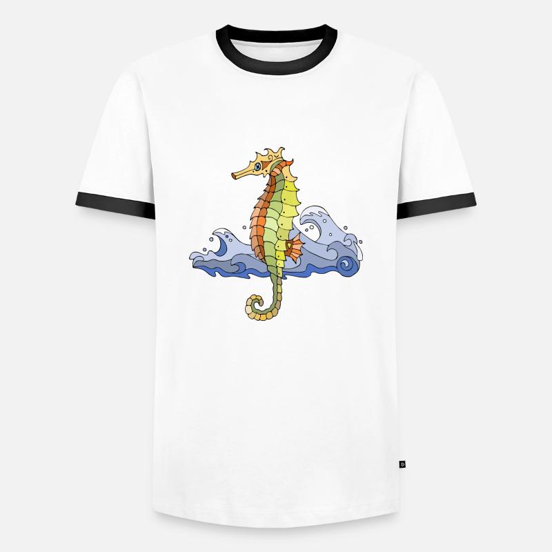 Seepferdchen - Männer Kontrast-T-Shirt - Weiß/Schwarz