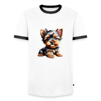 Yorkshire Terrier Puppy Dog Dog Owner - Men's Ringer Shirt - white/black - Front - AI Model Female 172 light (172cm) & AI Model Male 178 dark (178cm)