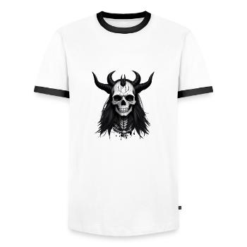 Crâne avec cornes Crâne de diable - T-shirt contrasté Homme - blanc/noir - Devant - AI Model Female 172 light (172cm) & AI Model Male 178 dark (178cm)