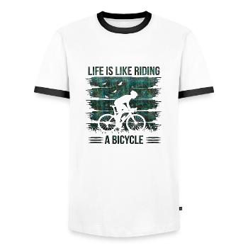 bike bicycle cycle lifestyle healthy transport - Men's Ringer Shirt - white/black - Front - AI Model Female 172 light (172cm) & AI Model Male 178 dark (178cm)