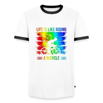 bike bicycle cycle lifestyle healthy transport - Men's Ringer Shirt - white/black - Front - AI Model Female 172 light (172cm) & AI Model Male 178 dark (178cm)