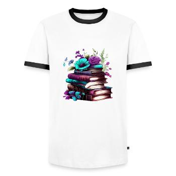 Book Reading Books Reader Gift Book Lover - Men's Ringer Shirt - white/black - Front - AI Model Female 172 light (172cm) & AI Model Male 178 dark (178cm)