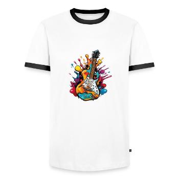 Rock n roll / Guitare / Musique / Instrument - T-shirt contrasté Homme - blanc/noir - Devant - AI Model Female 172 light (172cm) & AI Model Male 178 dark (178cm)