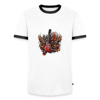 Rock n roll / Guitare / Musique / Instrument - T-shirt contrasté Homme - blanc/noir - Devant - AI Model Female 172 light (172cm) & AI Model Male 178 dark (178cm)