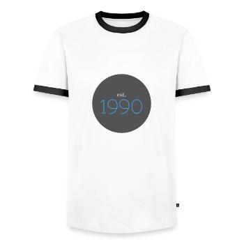 est. 1990, Birthday, Date, 90s, Year - Men's Ringer Shirt - white/black - Front - AI Model Female 172 light (172cm) & AI Model Male 178 dark (178cm)