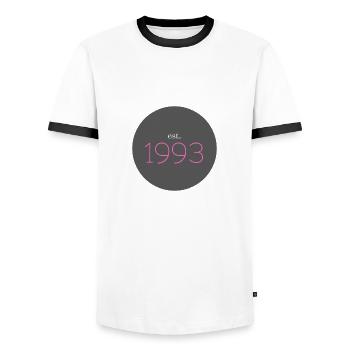 est. 1993, Birthday, Date, 90s, Year - Men's Ringer Shirt - white/black - Front - AI Model Female 172 light (172cm) & AI Model Male 178 dark (178cm)