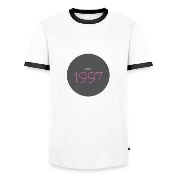 est. 1997, Birthday, Date, 90s, Year - Men's Ringer Shirt - white/black - Front - AI Model Female 172 light (172cm) & AI Model Male 178 dark (178cm)