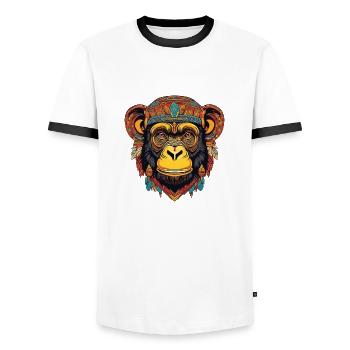 Chimpanzee - Men's Ringer Shirt - white/black - Front - AI Model Female 172 light (172cm) & AI Model Male 178 dark (178cm)