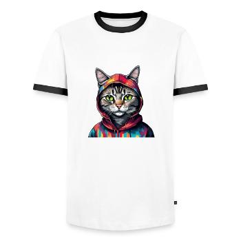 Coole bunte Graffiti Katze mit Hoodie - Männer Kontrast-T-Shirt - Weiß/Schwarz - Vorne - AI Model Female 172 light (172cm) & AI Model Male 178 dark (178cm)