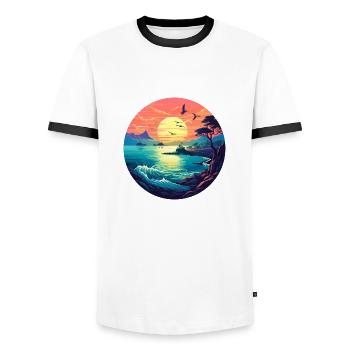 Sunset beach - Men's Ringer Shirt - white/black - Front - AI Model Female 172 light (172cm) & AI Model Male 178 dark (178cm)