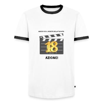 Dix-huitième anniversaire 18 - T-shirt contrasté Homme - blanc/noir - Devant - AI Model Female 172 light (172cm) & AI Model Male 178 dark (178cm)