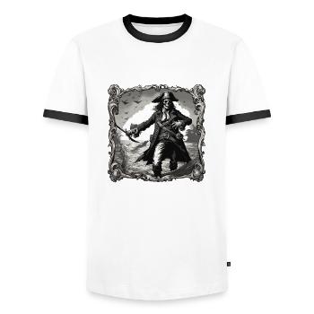 Pirat / Ahoi / Anker / Kapitän / Totenkopf / Rum - Männer Kontrast-T-Shirt - Weiß/Schwarz - Vorne - AI Model Female 172 light (172cm) & AI Model Male 178 dark (178cm)