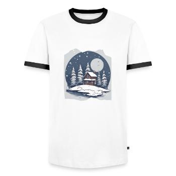 Winter Wonderland Retreat Snowy Night Festive - Men's Ringer Shirt - white/black - Front - AI Model Female 172 light (172cm) & AI Model Male 178 dark (178cm)