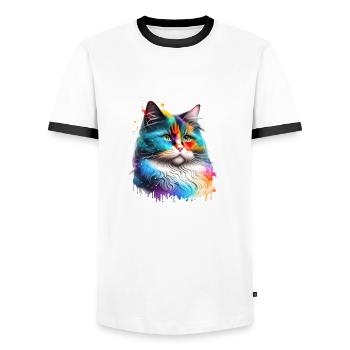 Maine Coon Cat Chaton Chaton Chat Propriétaire Chat - T-shirt contrasté Homme - blanc/noir - Devant - AI Model Female 172 light (172cm) & AI Model Male 178 dark (178cm)