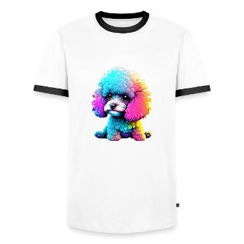 Caniche Chien Amour Chien Propriétaire Caniche Chiot Chien Chiot - T-shirt contrasté Homme - blanc/noir - Devant - AI Model Female 172 light (172cm) & AI Model Male 178 dark (178cm)
