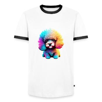 Caniche Chien Propriétaire Caniche Chiot Chien Chiot Chien Amour - T-shirt contrasté Homme - blanc/noir - Devant - AI Model Female 172 light (172cm) & AI Model Male 178 dark (178cm)