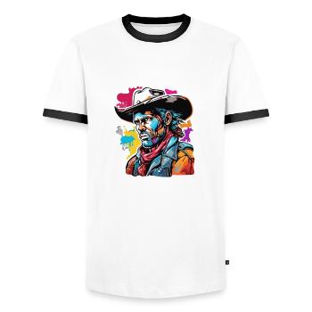 Cowboy / Wild West / Desert / Lasso / Rodeo - Men's Ringer Shirt - white/black - Front - AI Model Female 172 light (172cm) & AI Model Male 178 dark (178cm)