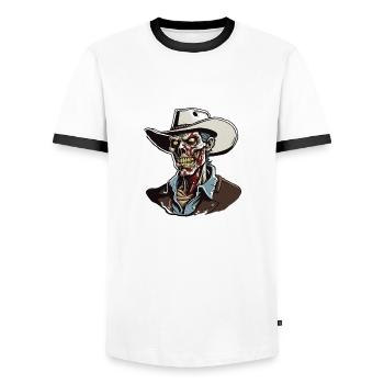 Cowboy / Wild West / Desert / Lasso / Rodeo - Men's Ringer Shirt - white/black - Front - AI Model Female 172 light (172cm) & AI Model Male 178 dark (178cm)
