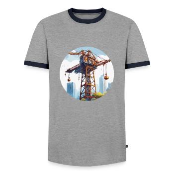 Grue / de chantier / treuil / système de grue - T-shirt contrasté Homme - gris/marine  - Devant - AI Model Female 172 light (172cm) & AI Model Male 178 light (178cm)