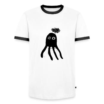Pensive Octopus - Cute Black - Men's Ringer Shirt - white/black - Front - AI Model Female 172 light (172cm) & AI Model Male 178 dark (178cm)