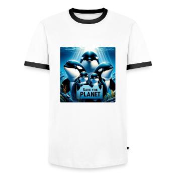 Famille d’orques - T-shirt contrasté Homme - blanc/noir - Devant - AI Model Female 172 light (172cm) & AI Model Male 178 dark (178cm)