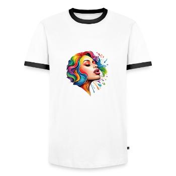 Woman / Pretty / Portrait / Colorful Hair / Model - Men's Ringer Shirt - white/black - Front - AI Model Female 172 light (172cm) & AI Model Male 178 dark (178cm)