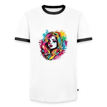 Woman / Pretty / Portrait / Colorful Hair / Model - Men's Ringer Shirt - white/black - Front - AI Model Female 172 light (172cm) & AI Model Male 178 dark (178cm)
