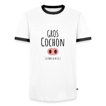 Schwein - lustiger Mann - tierische Geschenkidee - Männer Kontrast-T-Shirt - Weiß/Schwarz - Vorne - AI Model Female 172 light (172cm) & AI Model Male 178 dark (178cm)