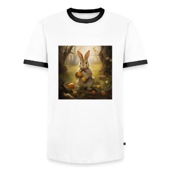 Lapin de Pâques - T-shirt contrasté Homme - blanc/noir - Devant - AI Model Female 172 light (172cm) & AI Model Male 178 dark (178cm)
