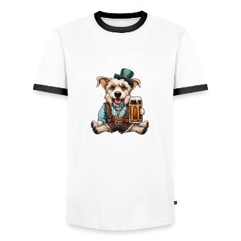 Lederhosen / Animal / Traditional costume / Tradition / Dog - Men's Ringer Shirt - white/black - Front - AI Model Female 172 light (172cm) & AI Model Male 178 dark (178cm)