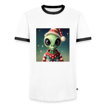 alien wearing a ugly Christmas sweater - Men's Ringer Shirt - white/black - Front - AI Model Female 172 light (172cm) & AI Model Male 178 dark (178cm)