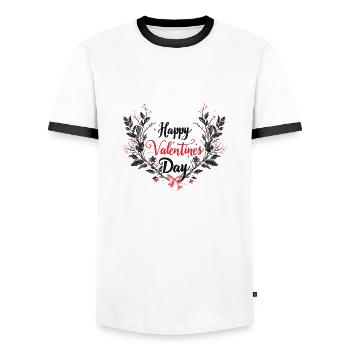 Botanical Love Wreath - Valentine's Elegance - Men's Ringer Shirt - white/black - Front - AI Model Female 172 light (172cm) & AI Model Male 178 dark (178cm)