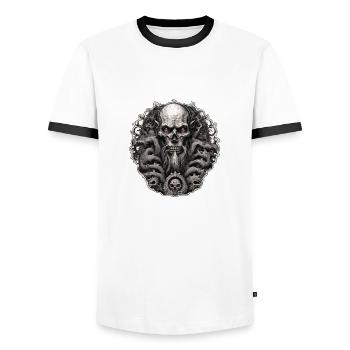 Skull / Totenkopf / Skelett / Gothic / Tattoo - Männer Kontrast-T-Shirt - Weiß/Schwarz - Vorne - AI Model Female 172 light (172cm) & AI Model Male 178 dark (178cm)