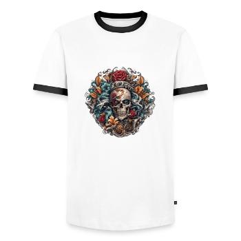 Skull / Totenkopf / Skelett / Gothic / Tattoo - Männer Kontrast-T-Shirt - Weiß/Schwarz - Vorne - AI Model Female 172 light (172cm) & AI Model Male 178 dark (178cm)