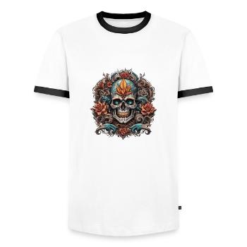 Skull / Totenkopf / Skelett / Gothic / Tattoo - Männer Kontrast-T-Shirt - Weiß/Schwarz - Vorne - AI Model Female 172 light (172cm) & AI Model Male 178 dark (178cm)