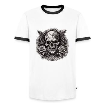 Skull / skull / skeleton / gothic / tattoo - Men's Ringer Shirt - white/black - Front - AI Model Female 172 light (172cm) & AI Model Male 178 dark (178cm)
