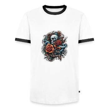 Skull / Totenkopf / Skelett / Gothic / Tattoo - Männer Kontrast-T-Shirt - Weiß/Schwarz - Vorne - AI Model Female 172 light (172cm) & AI Model Male 178 dark (178cm)
