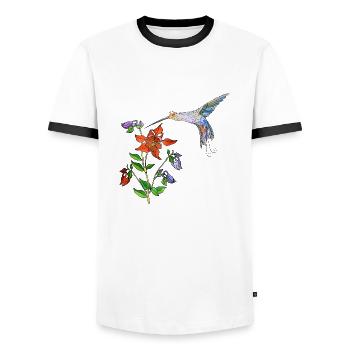 Oiseau coloré - T-shirt contrasté Homme - blanc/noir - Devant - AI Model Female 172 light (172cm) & AI Model Male 178 dark (178cm)