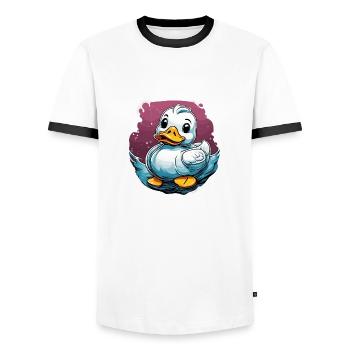 Gummiente / Badeente / Wasser / Badewanne - Männer Kontrast-T-Shirt - Weiß/Schwarz - Vorne - AI Model Female 172 light (172cm) & AI Model Male 178 dark (178cm)