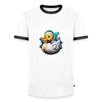 Gummiente / Badeente / Wasser / Badewanne - Männer Kontrast-T-Shirt - Weiß/Schwarz - Vorne - AI Model Female 172 light (172cm) & AI Model Male 178 dark (178cm)