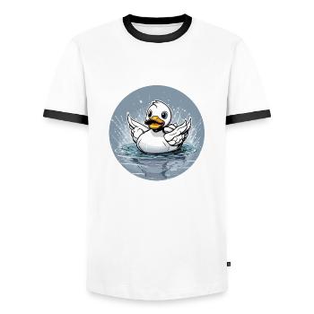 Gummiente / Badeente / Wasser / Badewanne - Männer Kontrast-T-Shirt - Weiß/Schwarz - Vorne - AI Model Female 172 light (172cm) & AI Model Male 178 dark (178cm)