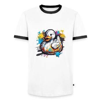 Gummiente / Badeente / Wasser / Badewanne - Männer Kontrast-T-Shirt - Weiß/Schwarz - Vorne - AI Model Female 172 light (172cm) & AI Model Male 178 dark (178cm)