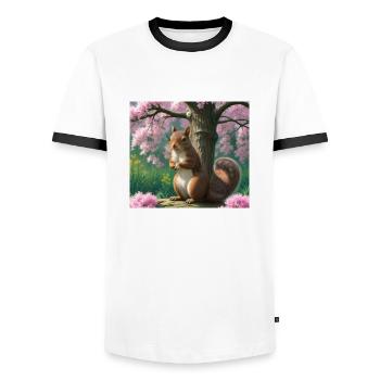 Suirrel withblooming tree - Squirrel - Men's Ringer Shirt - white/black - Front - AI Model Female 172 light (172cm) & AI Model Male 178 dark (178cm)