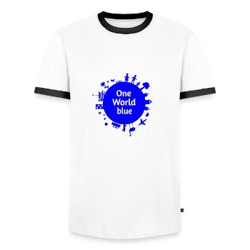 One World blue - Männer Kontrast-T-Shirt - Weiß/Schwarz - Vorne - AI Model Female 172 light (172cm) & AI Model Male 178 dark (178cm)