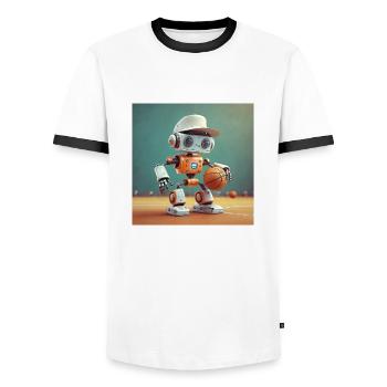 cute little orange futuristic vintage robot – play - Men's Ringer Shirt - white/black - Front - AI Model Female 172 light (172cm) & AI Model Male 178 dark (178cm)