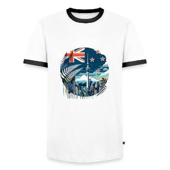 Nouvelle-Zélande Aotearoa Kiwi 18 - T-shirt contrasté Homme - blanc/noir - Devant - AI Model Female 172 light (172cm) & AI Model Male 178 dark (178cm)