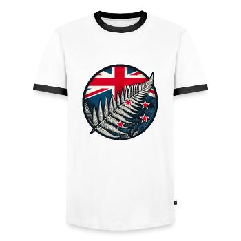 Nouvelle-Zélande Aotearoa Kiwi 4 - T-shirt contrasté Homme - blanc/noir - Devant - AI Model Female 172 light (172cm) & AI Model Male 178 dark (178cm)