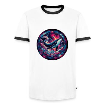 Galaxy Whale Art Print - Men's Ringer Shirt - white/black - Front - AI Model Female 172 light (172cm) & AI Model Male 178 dark (178cm)