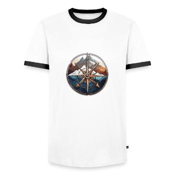 Compass / Cardinal Direction / Travel / Survival - Men's Ringer Shirt - white/black - Front - AI Model Female 172 light (172cm) & AI Model Male 178 dark (178cm)