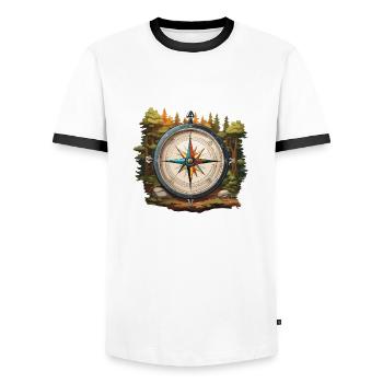 Boussole / Direction cardinale / Voyage / Survie - T-shirt contrasté Homme - blanc/noir - Devant - AI Model Female 172 light (172cm) & AI Model Male 178 dark (178cm)